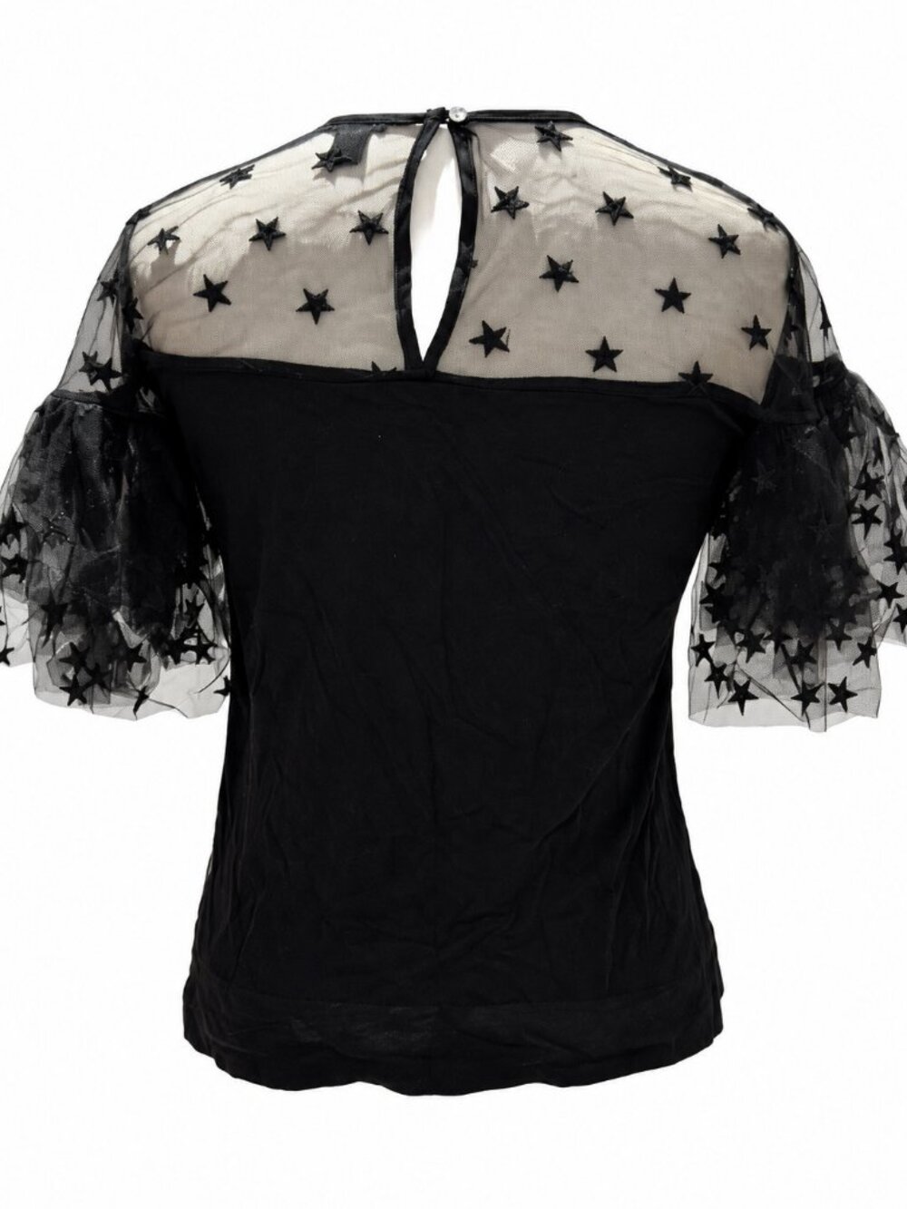 J.Crew Black Star Embroidered Mesh Peplum Top Size S